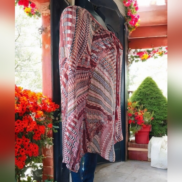 Daniel Rainn Sheer Stylish Boho Rust Multi-Coloured Flowy Blouse - Picture 2 of 8